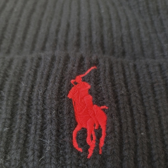NWT Polo Ralph Lauren Beanie hat wool blend dark grey black large pony - Picture 2 of 4